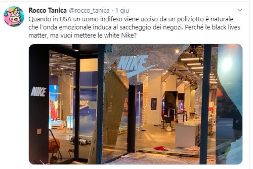 Rocco Tanica su Twitter: “Perché le black lives matter, ma vuoi mettere le white Nike?” Infuria la polemica