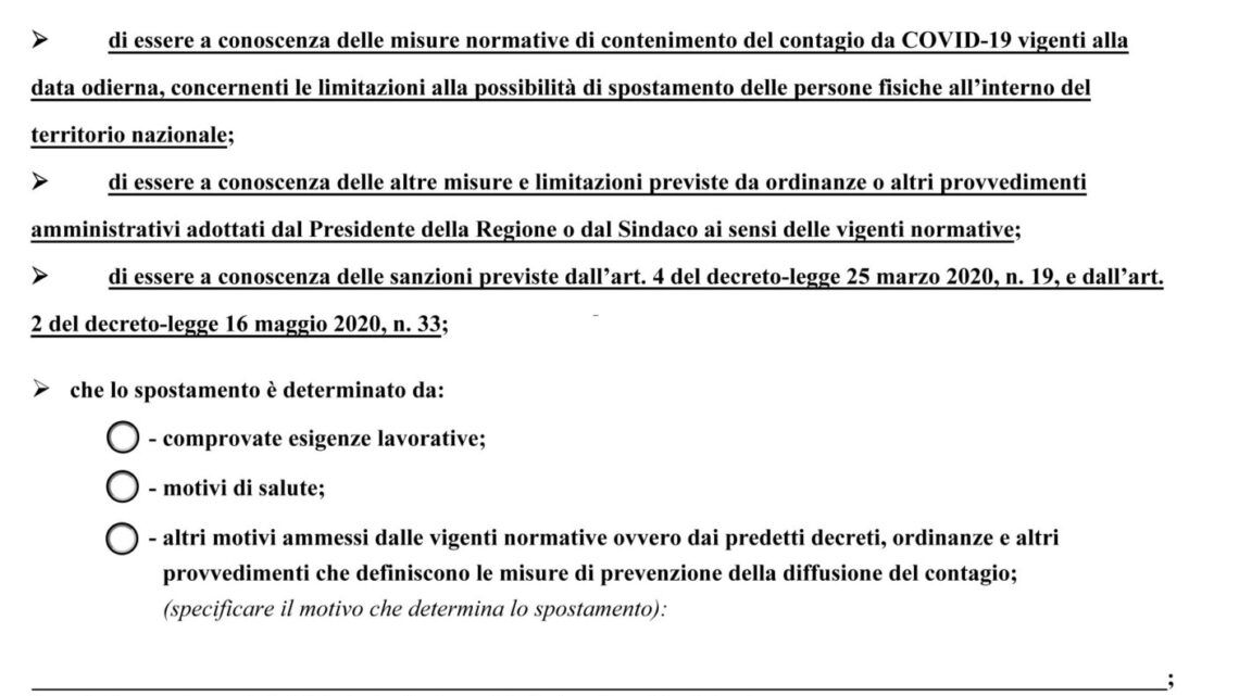 Coronavirus, la nuova autocertificazione per il Natale 2020